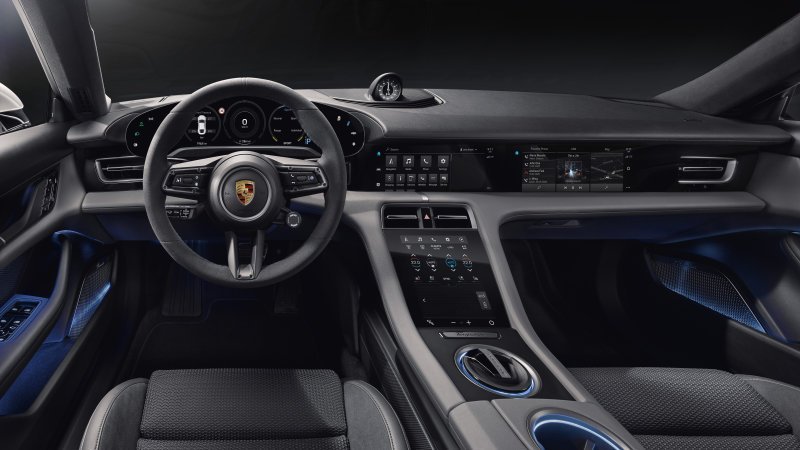 The Porsche Taycan interior is futuristic but familiar