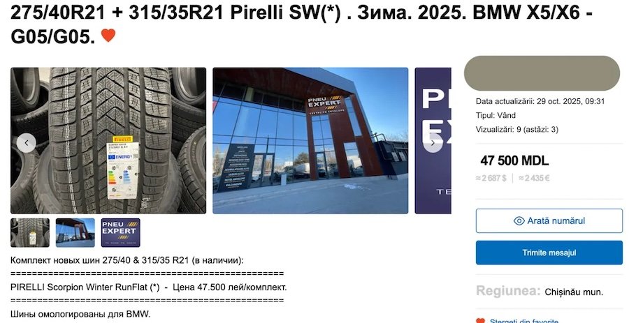 45.000 de lei pentru un set: Cele mai scumpe anvelope din Moldova