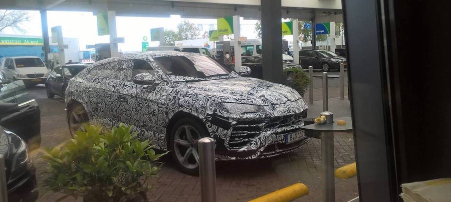Lamborghini Urus spotted at a gas station ahead of its December debut