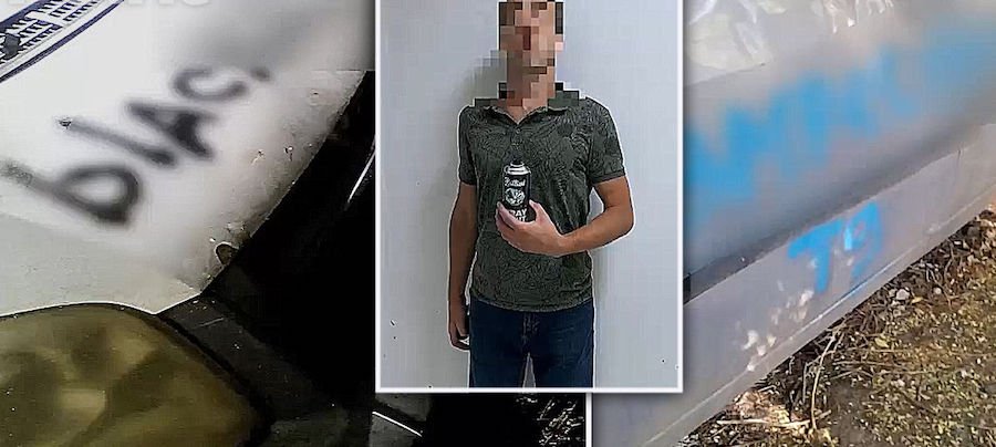 Autorul unor inscripții aplicate cu spray pe mai multe mașini din sectorul Buiucani a fost identificat și reținut