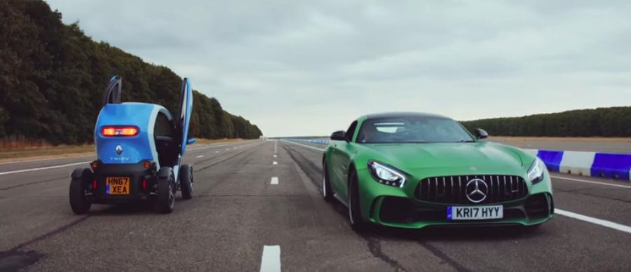 Mercedes-AMG GT R Drag Races Renault Twizy… In Reverse