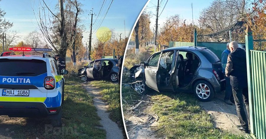 В селе Пелиния автомобиль врезался в дерево: затем его отбросило в ворота