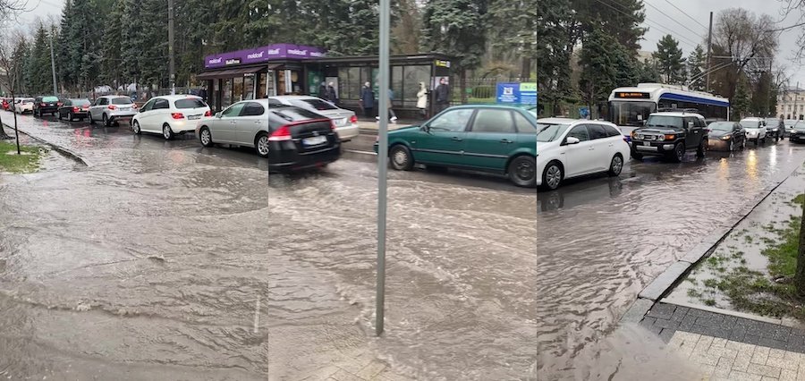 Explicația oficială a Primăriei Chișinău privind ”balta” care se formează lângă Guvern pe timp de ploaie