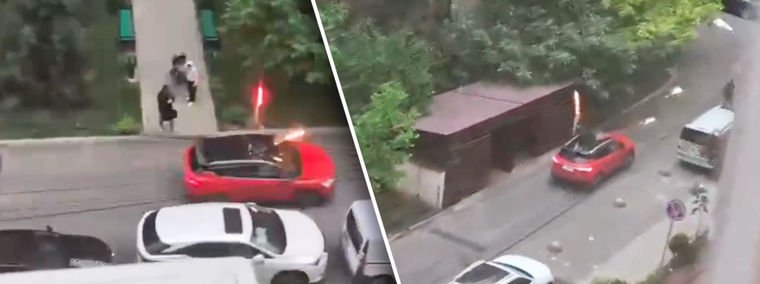 Кишинёве водитель авто проехался по дворам, стреляя фейерверком из люка