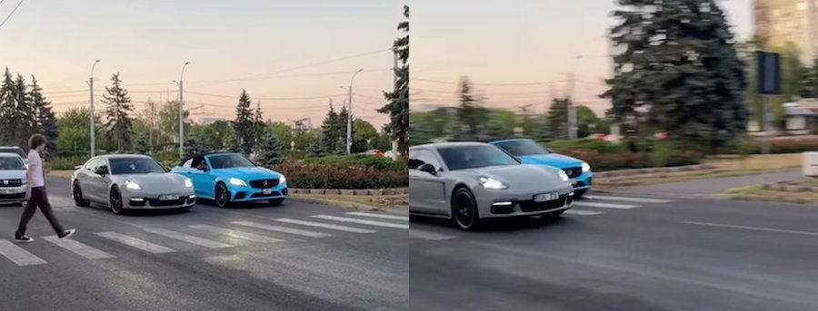 Normalitate? Doi șoferi au fost filmați cum s-au luat la întrecere, o trecere pietonală fiind linia de start