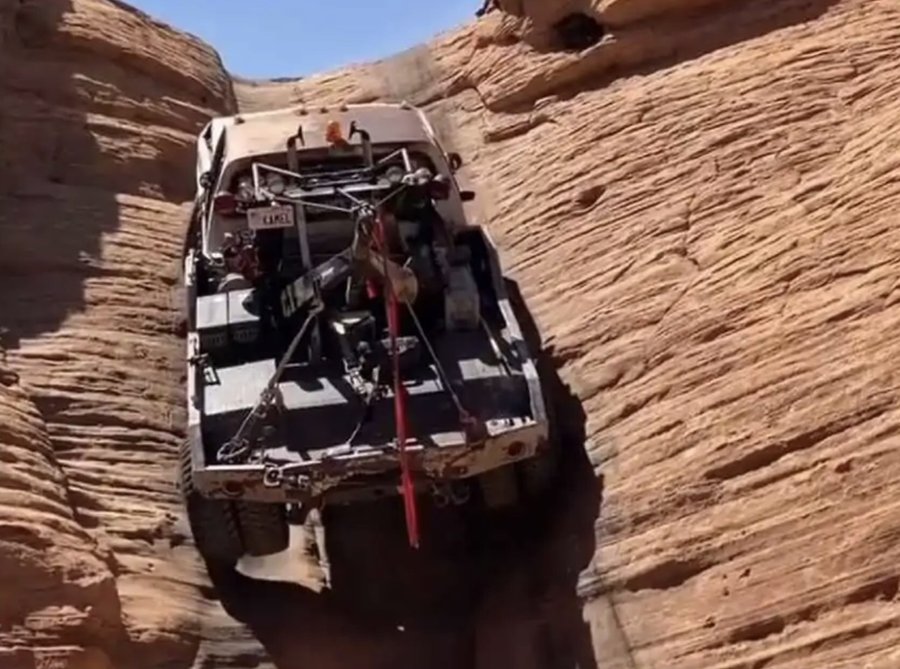 Dually Chevrolet Tow Truck Climbs Vertical Rock In Utah With Ease