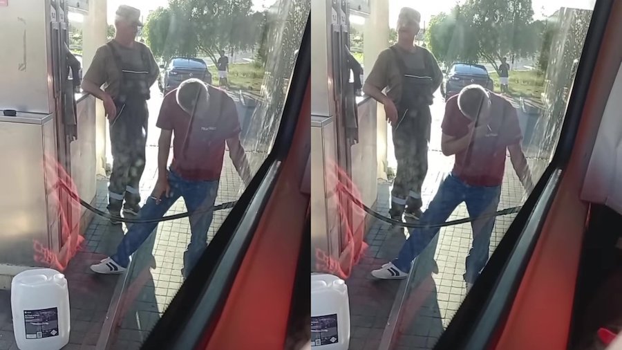 No comment: Inconștiență la pompă. Un microbuz de pasageri din Moldova, alimentat cu țigara în gură