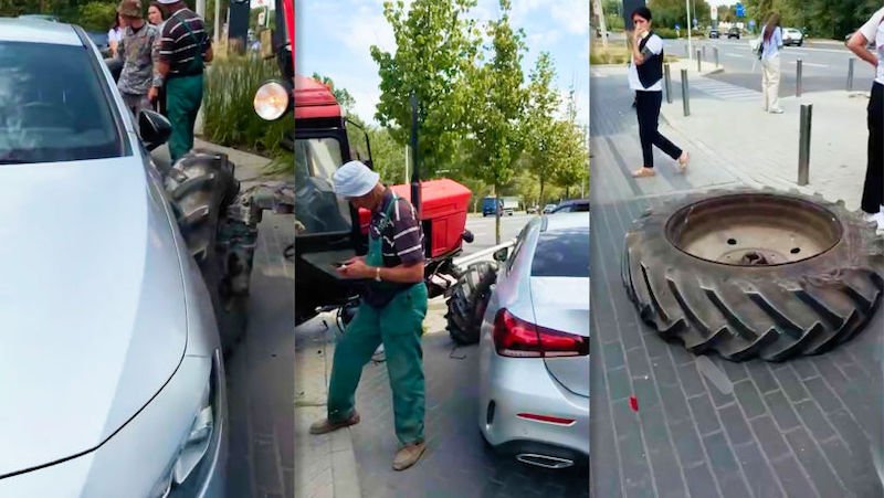 В Кишиневе на улице Каля Ешилор трактор врезался в припаркованный автомобиль