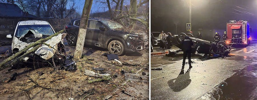 В Кишинёве ночью произошло цепное ДТП: одна машина перевернулась