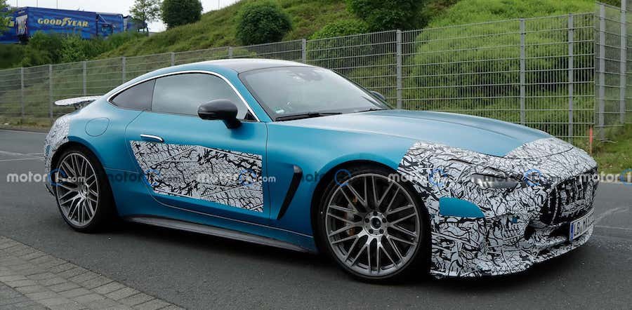 2024 Mercedes-AMG Coupe Spied On Street And Track Wearing Thin Camo